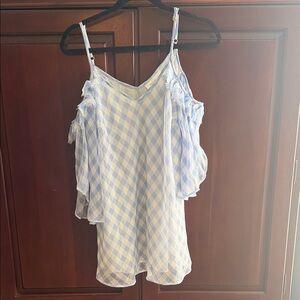Motherhood Light Blue Checkered Women's Blouse